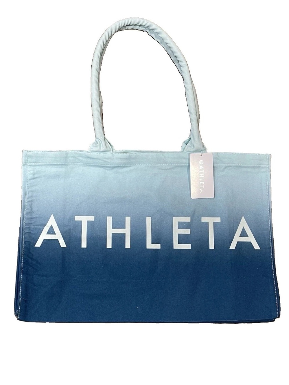 Athleta Tote Bag Blue Ombre Large Canvas Shopping Gym Bag Travel 19.5 X 13 NWT